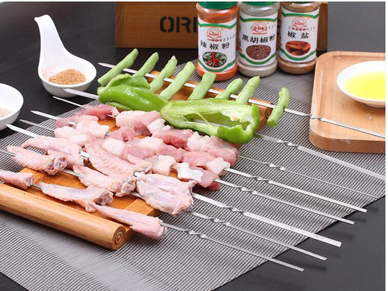 15pcs Reusable flat stainless steel barbecue skewers bbq Needle stick  For outdoor camping picnic tools cooking tools