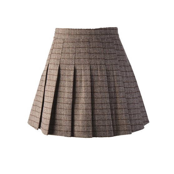 Japanese pleated plaid a-line high waist skirt