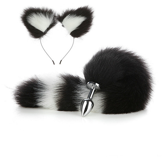 Real Fur Wild Cosplay Japanese Anime Sexy Cat Ear Headband Butt Plug Tail Set