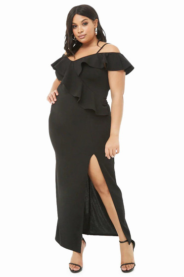 Plus Size Open Shoulder Ruffle Dress