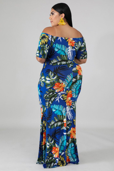 Off-the-shoulder Floral Print Plus Size Maxi Dress