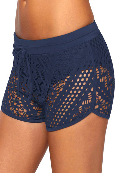 Drawstring Lace Panel Plus Size Swim Shorts
