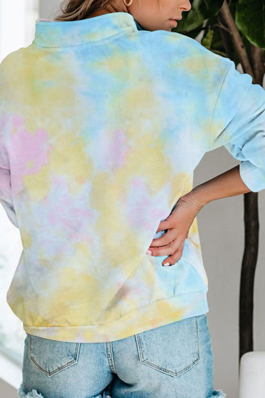 Multicolor Cotton Tie-dye Mock Neck Zip Sweatshirt