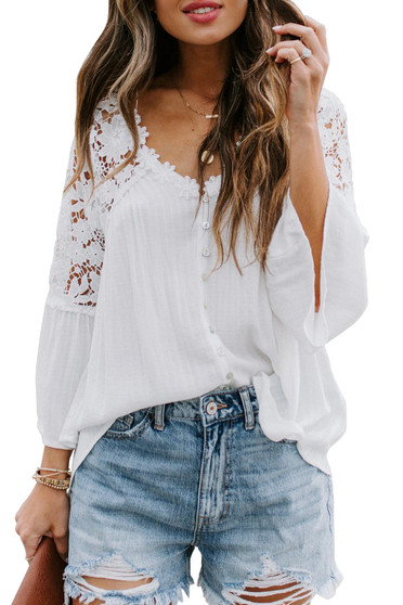 White Crochet Lace Button Top