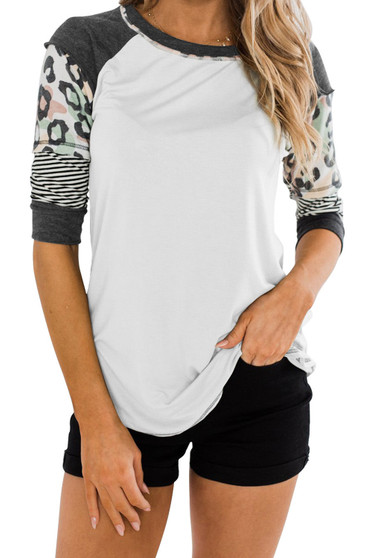 White Printed Raglan Sleeve Top