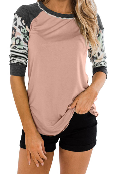 Pink Printed Raglan Sleeve Top