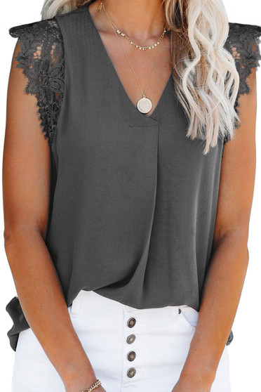 Gray Sleeveless Crochet Lace Blouse