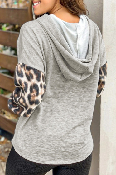 Gray Leopard Sleeve Hoodie