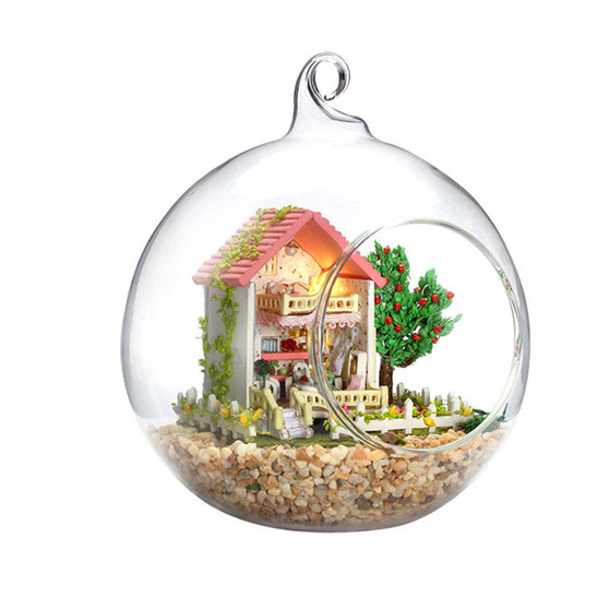 Dollhouse Miniature DIY House Kit Handmade Assembly Model Glassball Room With Furnitures