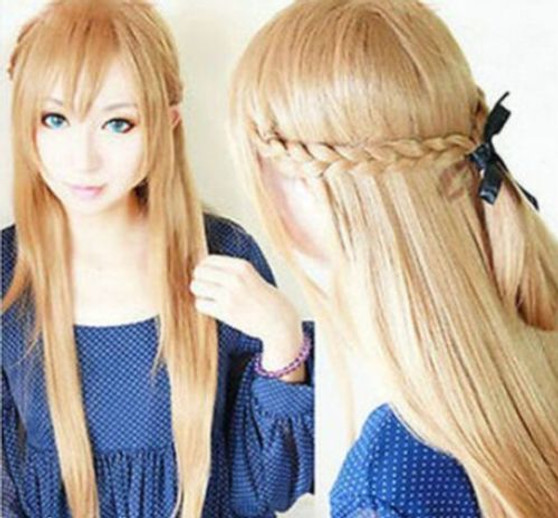 Sword Art Online Asuna Yuuki Braided Long Pale Gold Brown 80cm Cosplay Wig