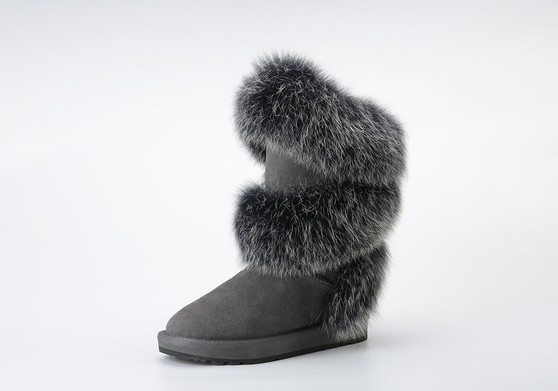Sheepskin Suede Leather Wool Fur Lined Winter Shoes Black Grey