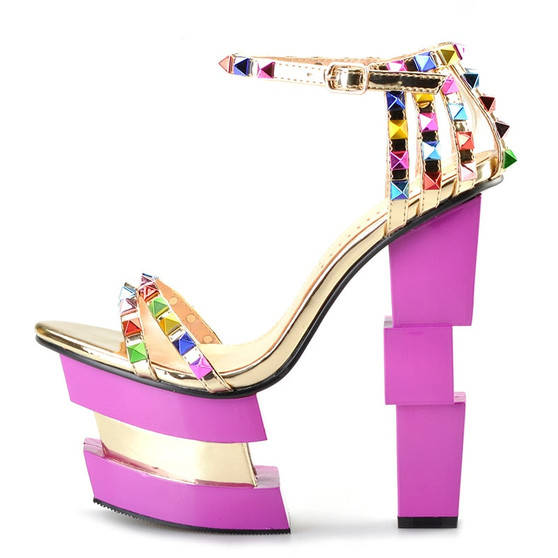 Sky High Heels Platform Sandals colored rivets