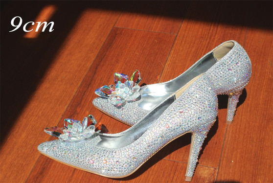 Rhinestone High Heels Cinderella Shoes Women Pumps Pointed toe