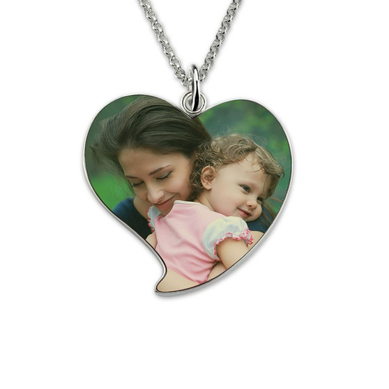 JOSEOD Engraved Heart Photo Necklace