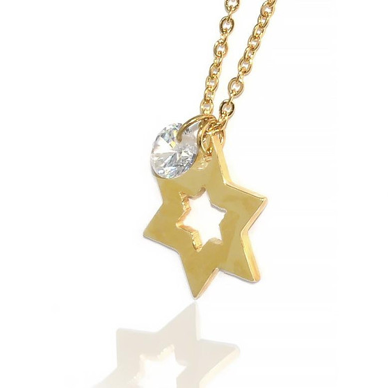 Gold-Tone Stainless Steel Jewish Star Necklace