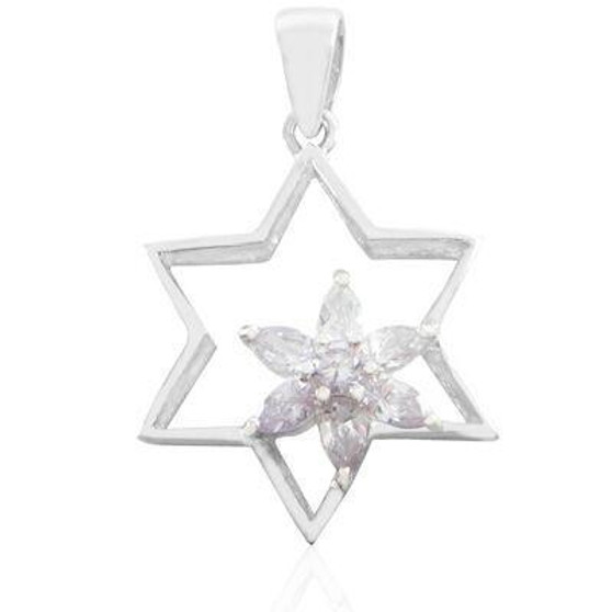 Star Of David Zirconia Stones Silver Necklace Jewelry