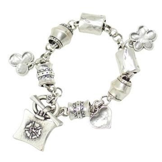 Silver Beaded Charm Bracelet.