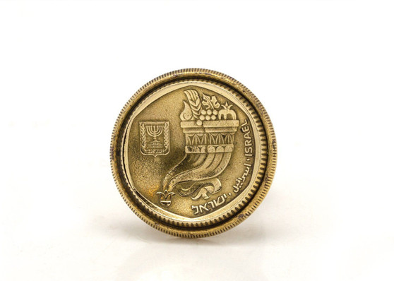 Israeli 5 Sheqel Coin Ring - 2 Old, Collector Sheqel Coins of Israel