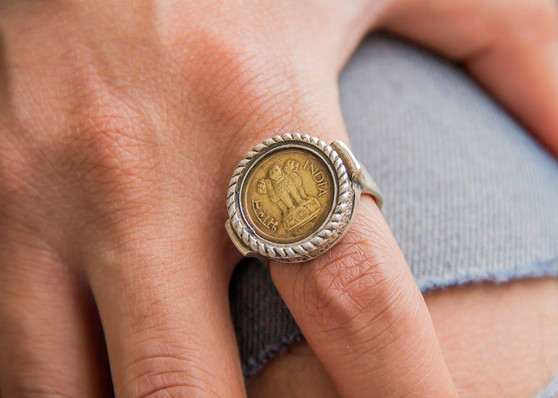 Indian Coin Ring - 1 Naya Paisa 4 Lion Coin Men's Ring