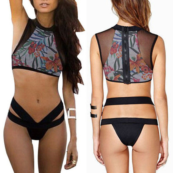 New Zipper Lace Bikini Swimsuit