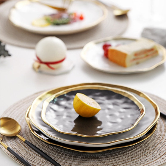 Fruit Salad Dessert Gold & Black Nordic Ceramic Porcelain Dinner Sets