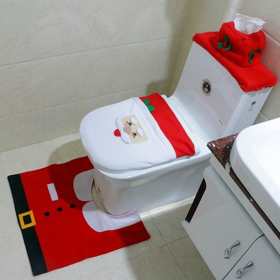 Anti-Slip 3Pcs/set Christmas Santa Toilet Seat Cover & Bathroom Mat for Home