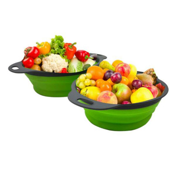 Silicone Folding Colander Bowl Vegetable Fruit Basket Strainer for Outdoor Camping