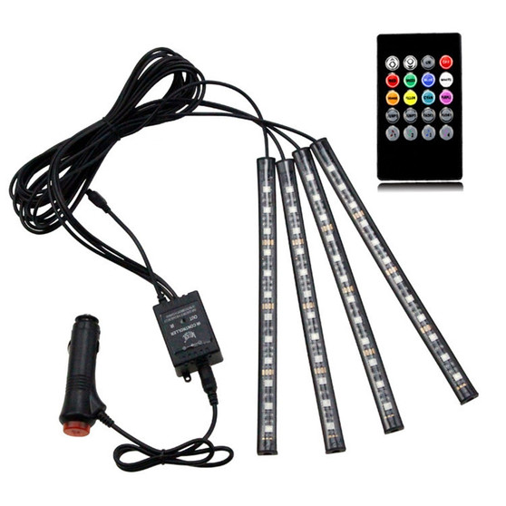 4pcs 5V DC RGB LED Strip Light for Car Interior Light with Remote Control