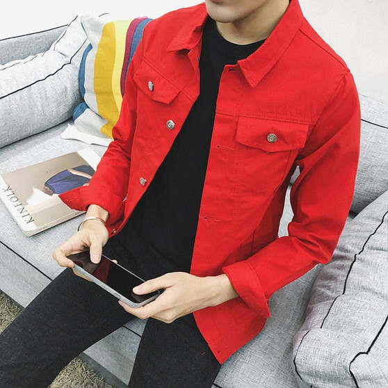 Solid Color Slim Casual Denim Jacket for Men