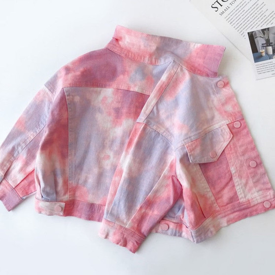 Embroidery Tie Dye Outwear Spring Autumn Denim Jackets for Kids