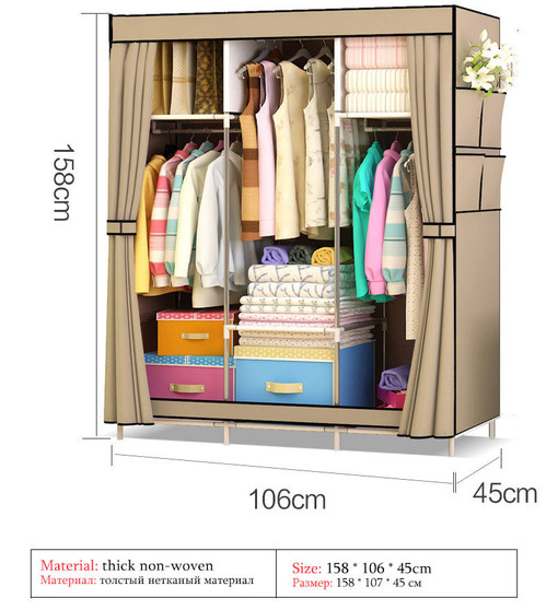 Multi-purpose Non-woven Folding Dustproof and Waterproof Cloth Wardrobe Storage Cabinet Furniture