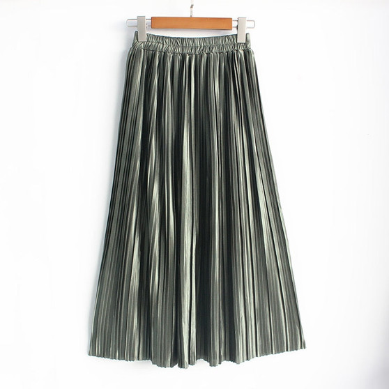 Women's Summer Pleated Ankle-Length Metallic Maxi Skirt