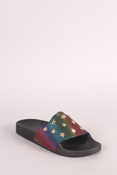 Qupid Stars Accent Open Toe Slide Sandal