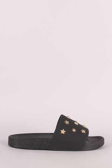 Qupid Nubuck Stars Accent Open Toe Slide Sandal