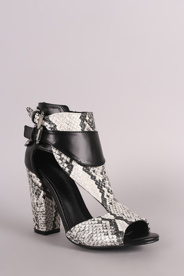 Python Print Cutout Peep Toe Chunky Heel