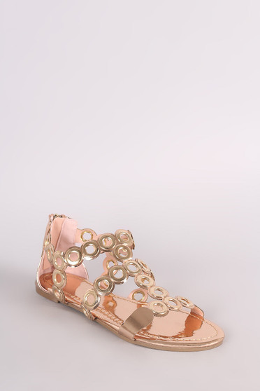 Liliana Patent Strappy Grommet Gladiator Flat Sandal