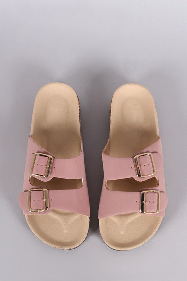 Bamboo Nubuck Open Toe Buckled Cork Footbed Slide Sandal