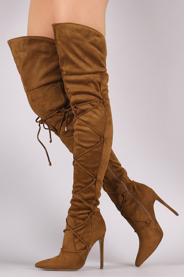 Lace Front Pointy Toe OTK Stiletto Boots