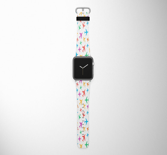 Cheerful Seamless Airplanes Designed Leather Apple Watch Straps