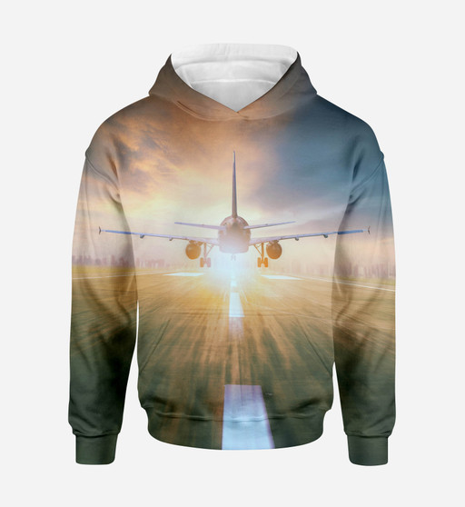 Airplane Flying Over Runway Printed 3D Hoodies