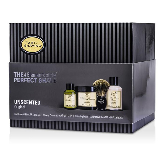 The 4 Elements Of The Perfect Shave - Unscented (New Packaging) (Pre Shave Oil + Shave Crm + A-S Balm + Brush) - 4pcs