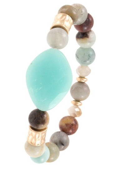 Faceted bead semi precious stone bracelet set