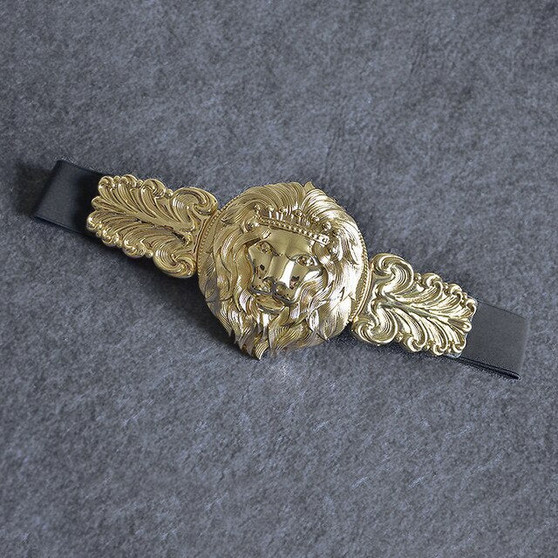 Golden Lion Head Metal Buckle Belt for Women