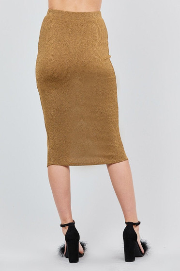 Front Button Down Detail Tow Tone Knit Midi Skirts