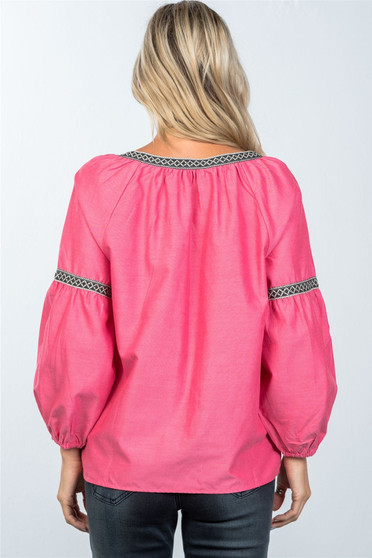 Boho drop shoulder embroidery blouse