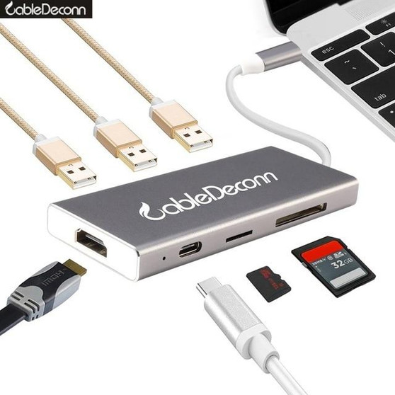 usb type-c hub thunderbolt 3 Multiport dock hdmi 4k usb3.0 usb3.1 type-c charge cable tf sd card 7in1 Adapter For macbook pro 15