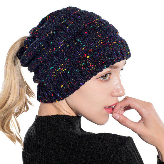 Ponytail Beanie Hat Winter Skullies Beanies Warm Caps Female Knitted Stylish Hats For Ladies Fashion