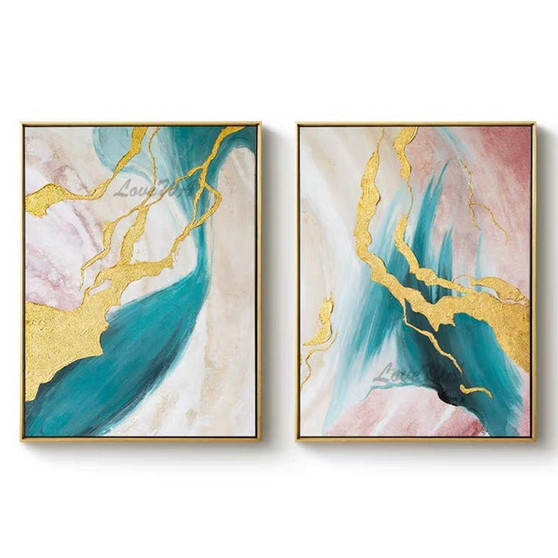 Newest Hand-painted Group Painting Canvas Wall Art Modern Wall Picture 2 Pieces Wall Art For Living Room Dining Room Decoration