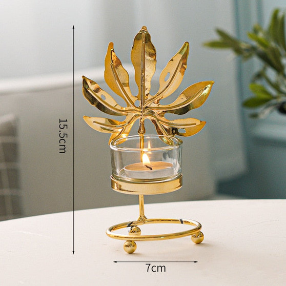 Nordic Metal Candle Holder Gold Leaves Candlestick Dining Table Candle Stand Wedding Living Room Romantic Dinner Home Decor Gift