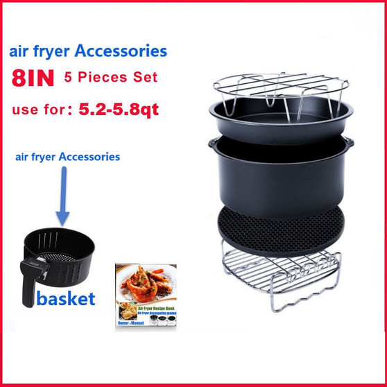 8in 5 Pieces Set Air Fryer Accessories for 5.2-5.8QT  Baking Basket Pizza Pan Grill Pot Mat ccessories kitchen Tools